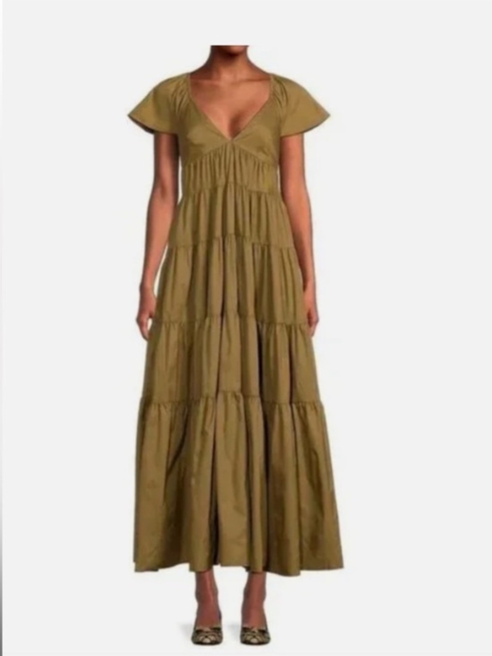 Staud Corsica Plunging Neck Maxi Dress